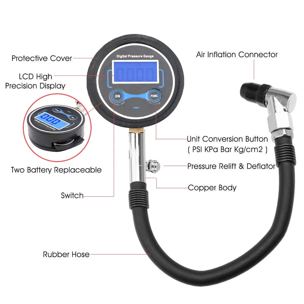 Auto-Reifendruckmessgerät, digitaler LCD-Reifentester, hochpräzises Überwachungssystem, Testzubehör für Auto, LKW, Fahrzeug, Motorrad