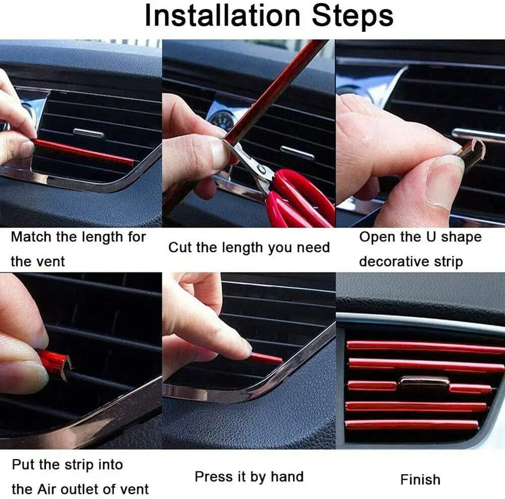 10 Pcs 20cm Car Air Conditioner Vent Outlet Trim Strip U Shape Chrome PVC Colorful Shiny Car Trim Strip for Car Decoration