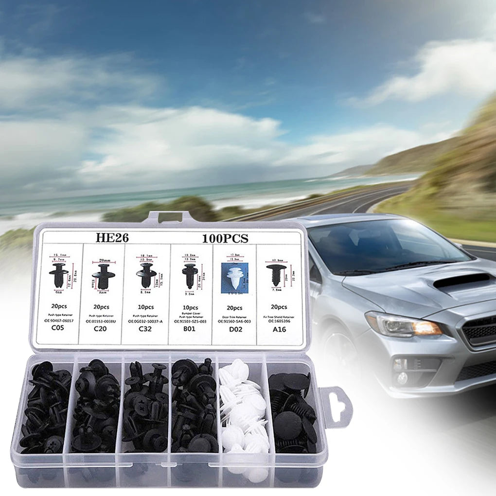 100pcs Auto Fastener Clip Car Fender Push Retainer Pin Rivet Bumper for Door Trim Panel Retainer, Box/Bag Package - ToolFlx