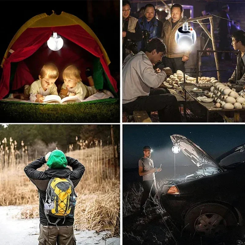 Lampe solaire d'extérieur pliable, portable, rechargeable par USB, ampoule LED, lampes de recherche, torche de camping, lampe d'urgence pour pannes de courant