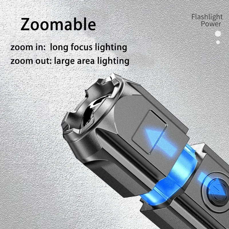 Hochleistungs-Camping-Taschenlampe, LED-Suchscheinwerfer, USB-aufladbare Taschenlampe, wasserdicht, für den Außenbereich, taktische Jagd-Taschenlampe
