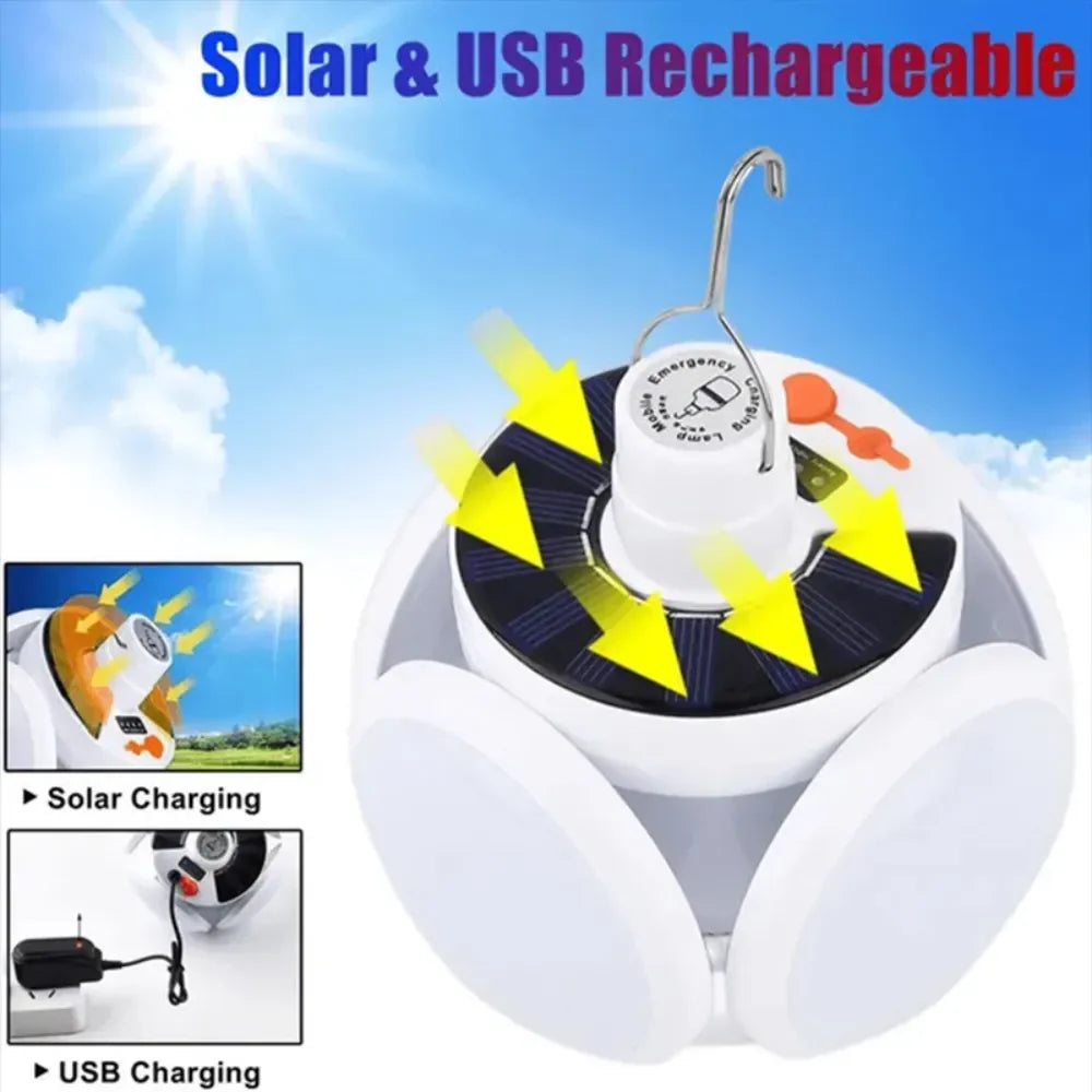 Lampe solaire d'extérieur pliable, portable, rechargeable par USB, ampoule LED, lampes de recherche, torche de camping, lampe d'urgence pour pannes de courant