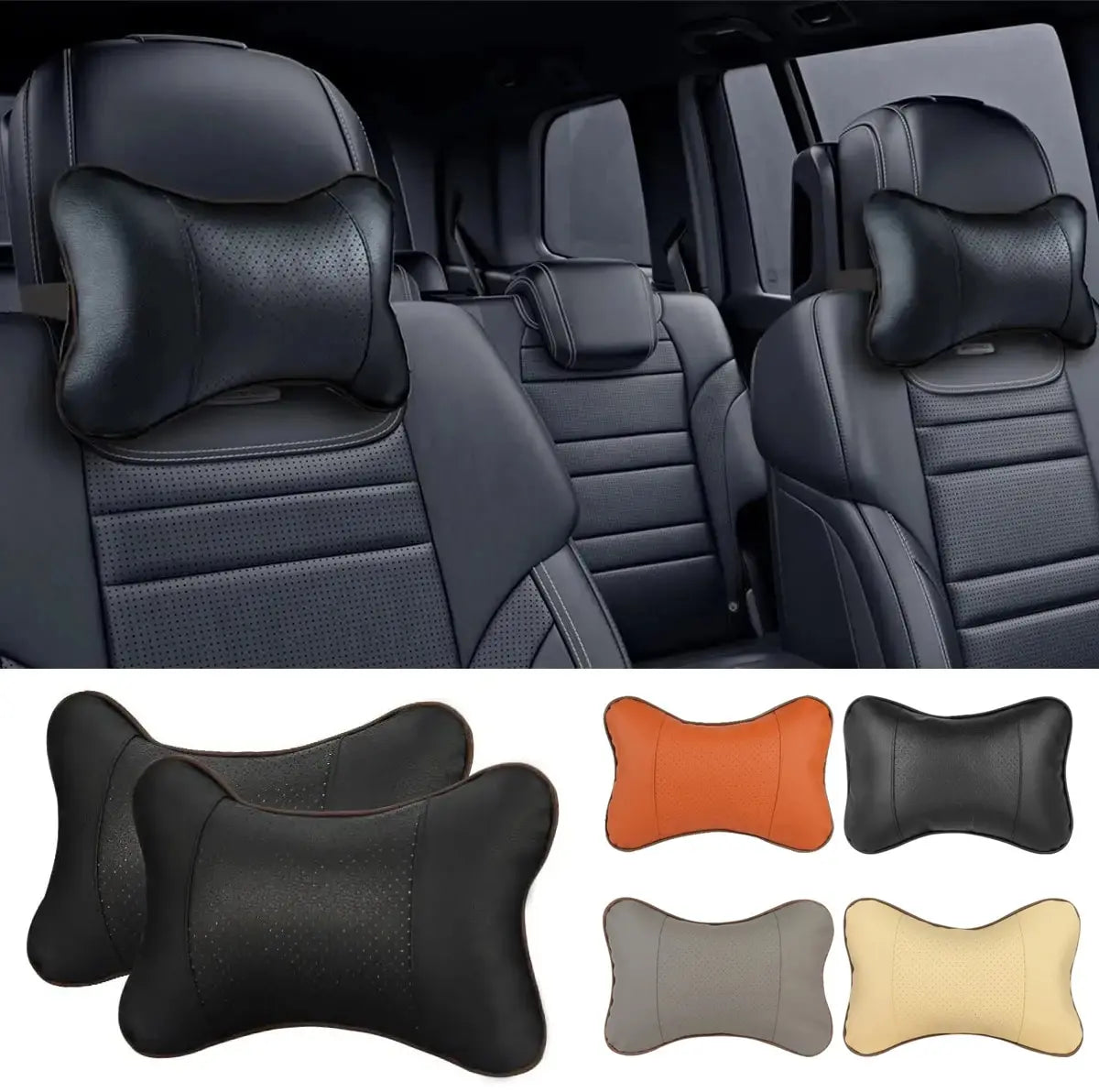 Oreillers de cou de voiture des deux côtés en cuir PU 1 pièce Pack appui-tête pour soulagement de la douleur à la tête rempli de fibres oreiller de voiture universel