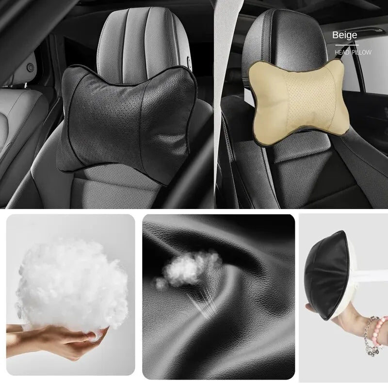 Oreillers de cou de voiture des deux côtés en cuir PU 1 pièce Pack appui-tête pour soulagement de la douleur à la tête rempli de fibres oreiller de voiture universel
