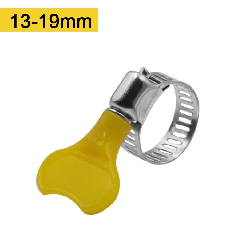 5 Stück 8–44 mm verstellbarer gelber Kunststoffgriff Handdrehschlauchschellen Schneckengetriebe 201 Edelstahl-Rohrschellen für Rohre