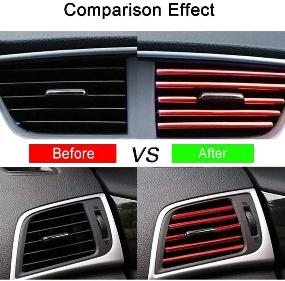 10 Pcs 20cm Car Air Conditioner Vent Outlet Trim Strip U Shape Chrome PVC Colorful Shiny Car Trim Strip for Car Decoration
