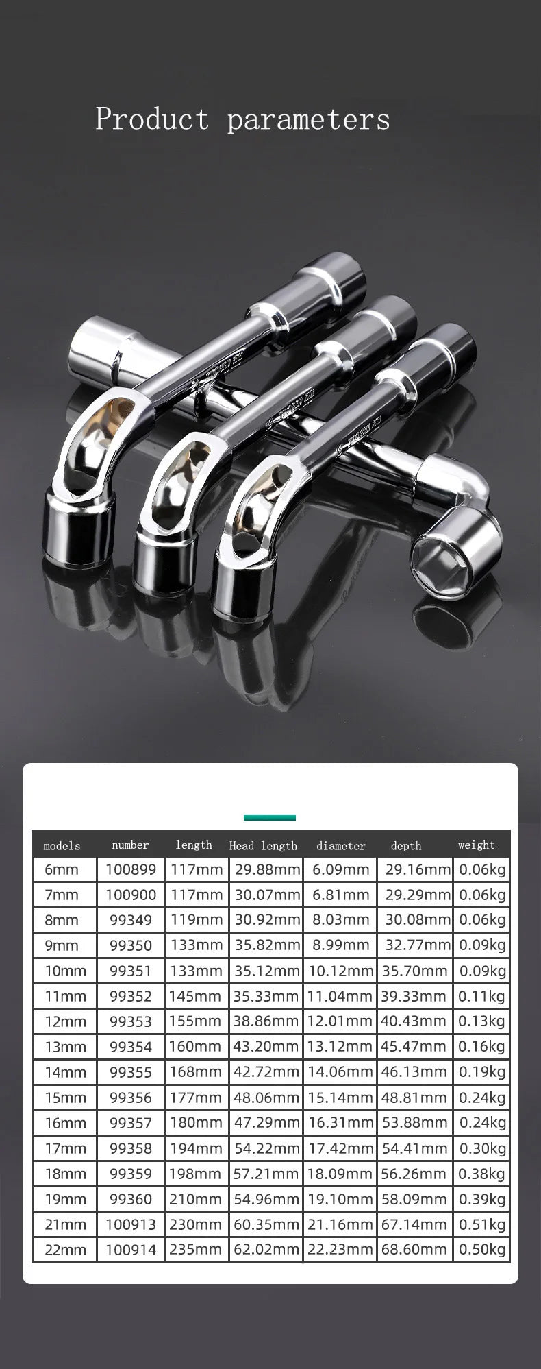 Hardware-Tools - Spiegellochschlüssel - L-förmiger Winkelsteckschlüssel - 7-förmiger Fräsmund-Handrohrschlüssel