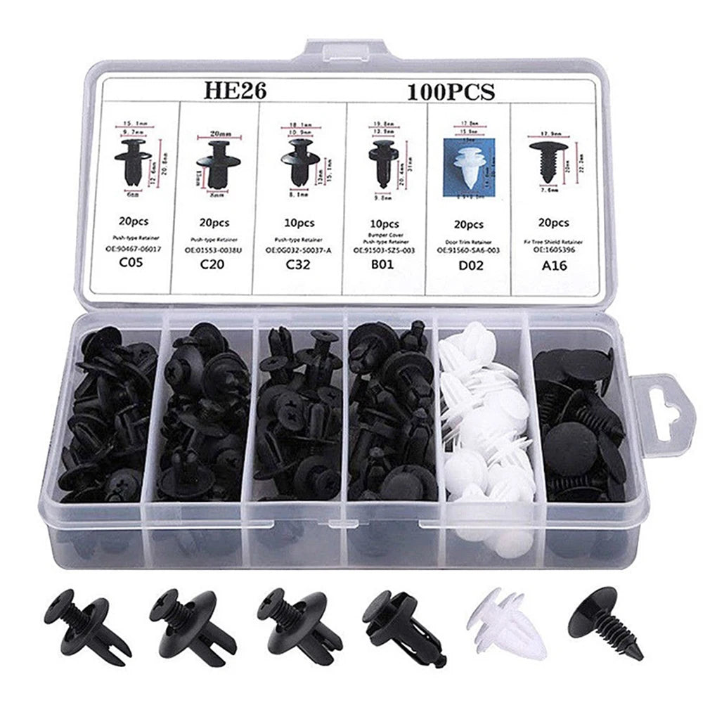 100pcs Auto Fastener Clip Car Fender Push Retainer Pin Rivet Bumper for Door Trim Panel Retainer, Box/Bag Package - ToolFlx