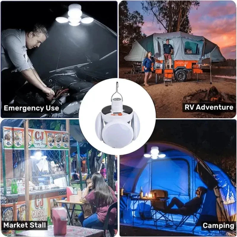 Lampe solaire d'extérieur pliable, portable, rechargeable par USB, ampoule LED, lampes de recherche, torche de camping, lampe d'urgence pour pannes de courant