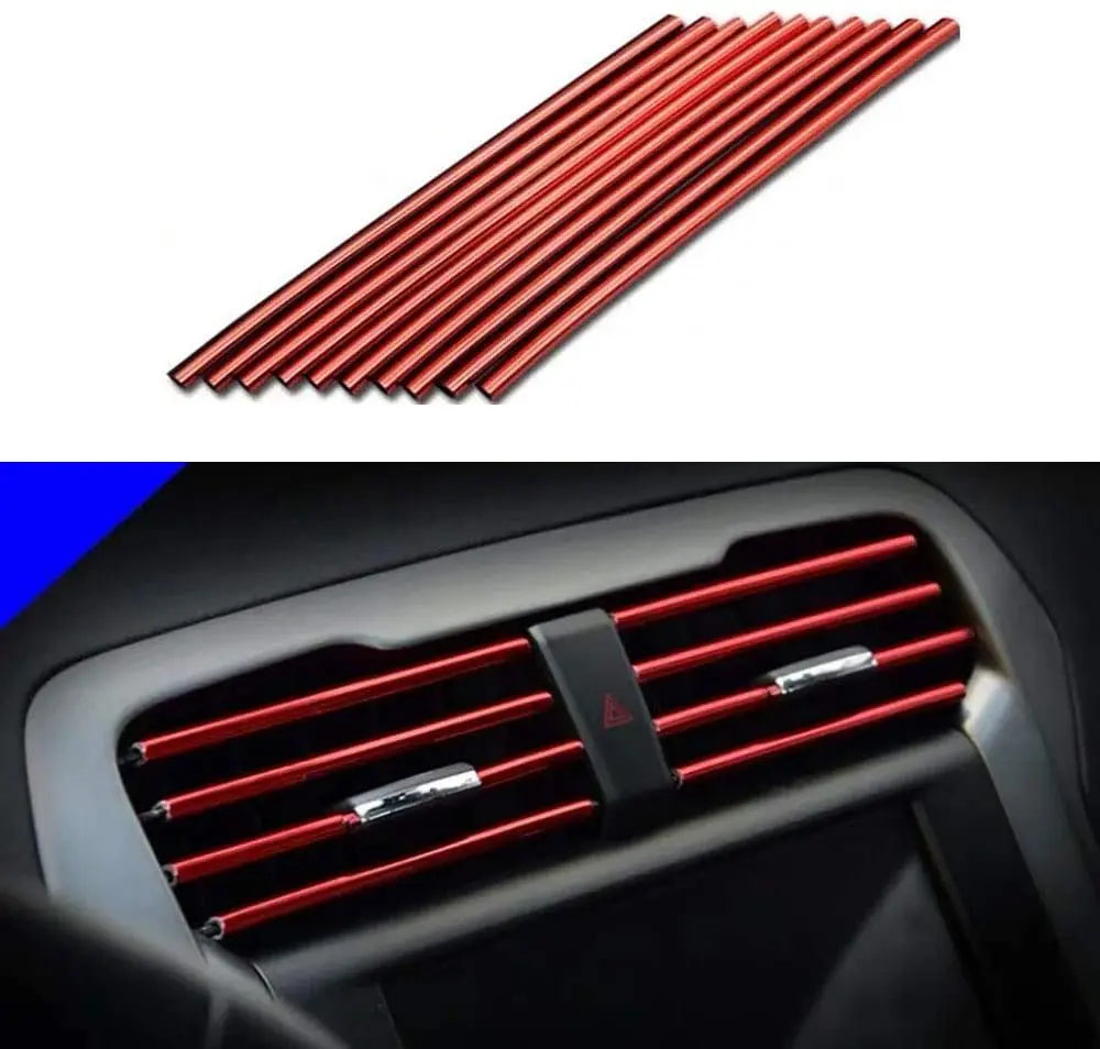 10 Pcs 20cm Car Air Conditioner Vent Outlet Trim Strip U Shape Chrome PVC Colorful Shiny Car Trim Strip for Car Decoration