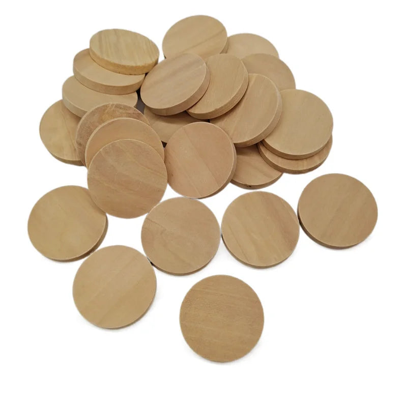 1,5 cm – 3,5 cm große Holzkreise, runde Scheiben, unfertige Scheiben, blanke Holzornamente für Heimwerkerarbeiten, Schulprojekte, Dekorationen.