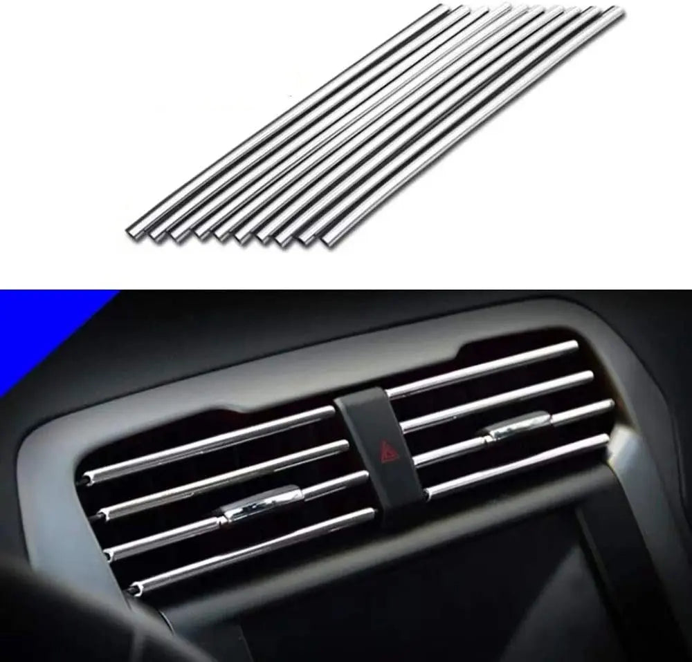 10 Pcs 20cm Car Air Conditioner Vent Outlet Trim Strip U Shape Chrome PVC Colorful Shiny Car Trim Strip for Car Decoration