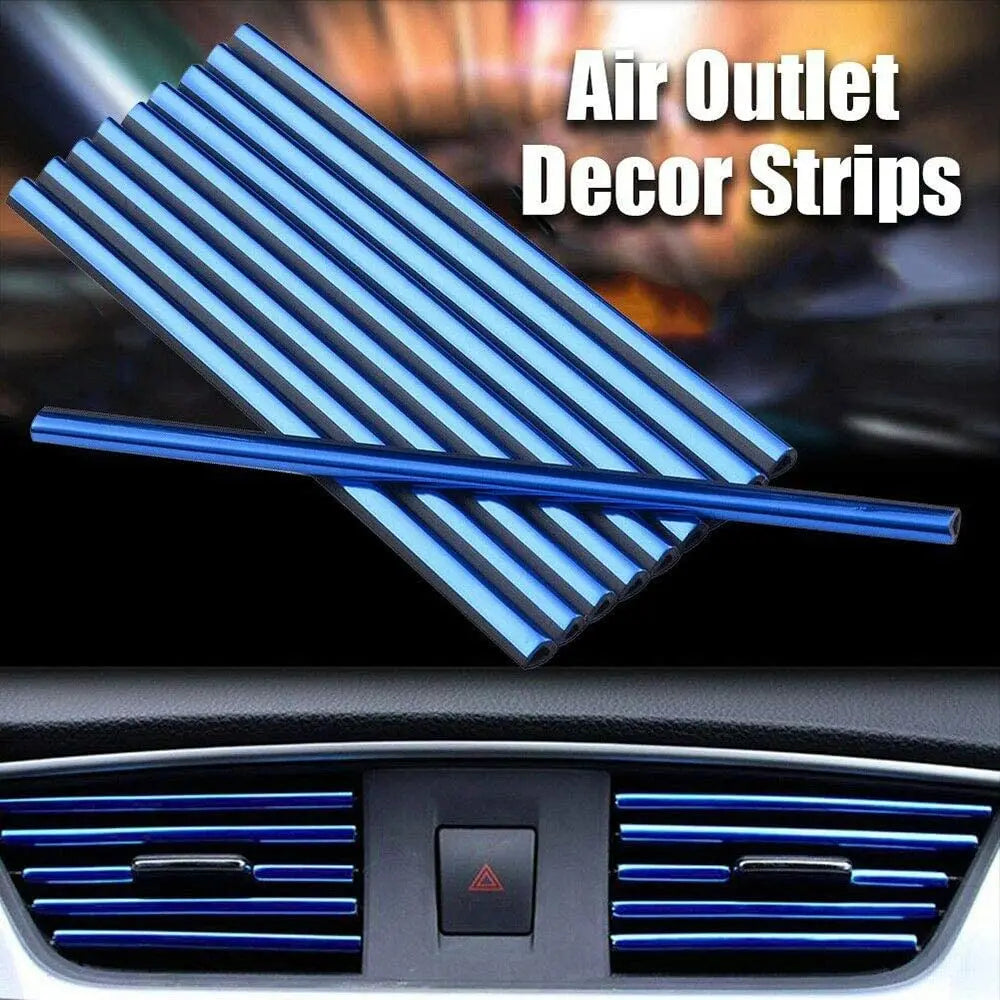 10 Pcs 20cm Car Air Conditioner Vent Outlet Trim Strip U Shape Chrome PVC Colorful Shiny Car Trim Strip for Car Decoration