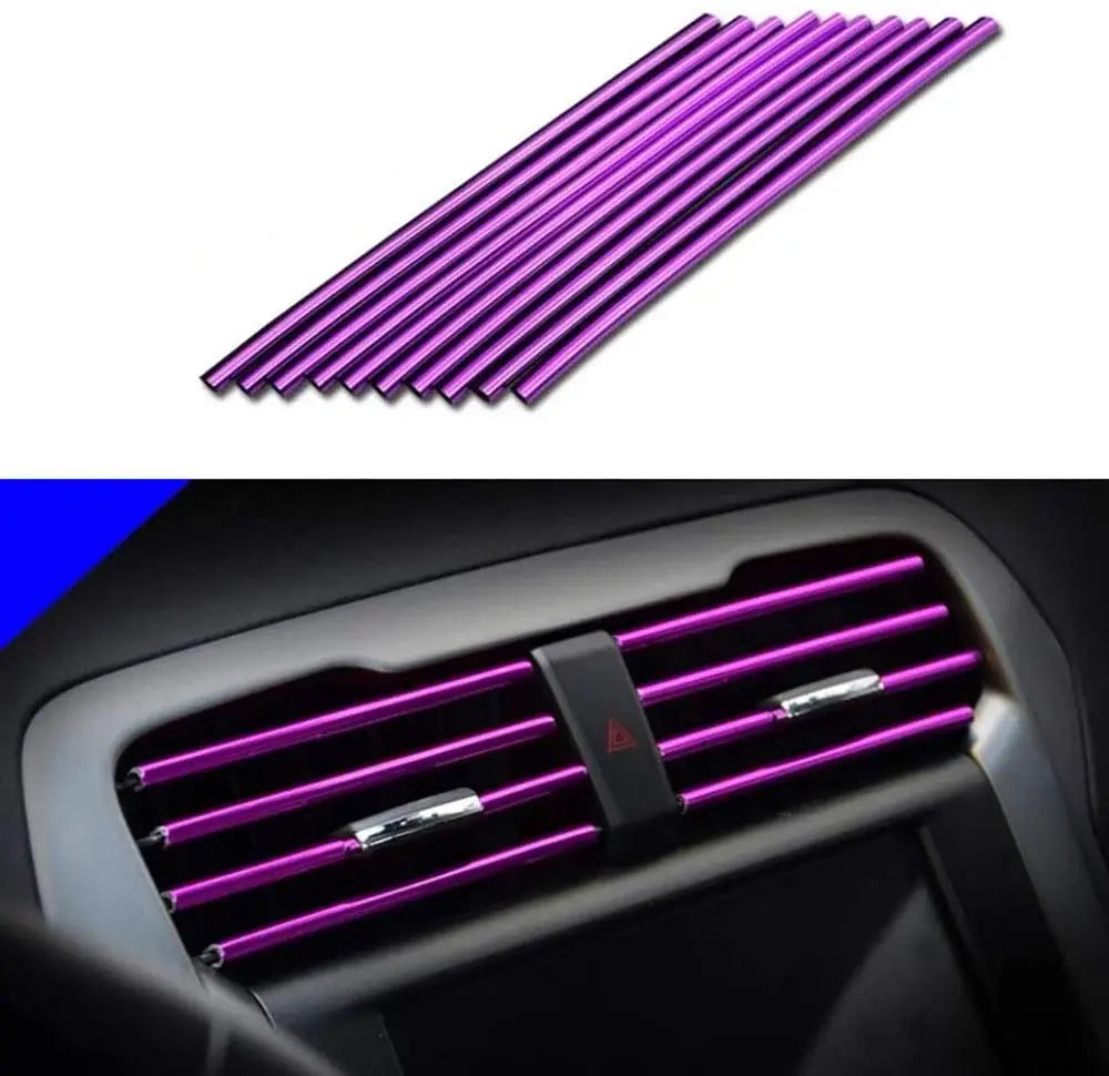 10 Pcs 20cm Car Air Conditioner Vent Outlet Trim Strip U Shape Chrome PVC Colorful Shiny Car Trim Strip for Car Decoration