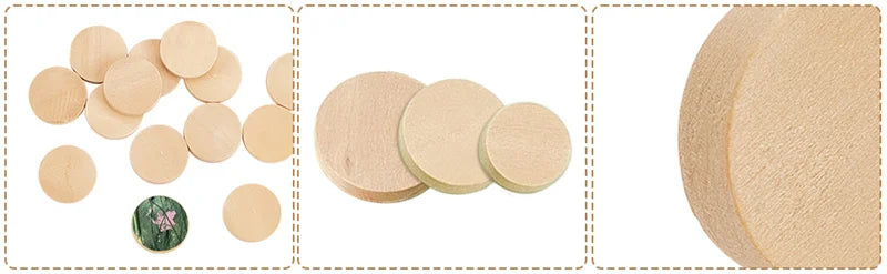 1,5 cm – 3,5 cm große Holzkreise, runde Scheiben, unfertige Scheiben, blanke Holzornamente für Heimwerkerarbeiten, Schulprojekte, Dekorationen.