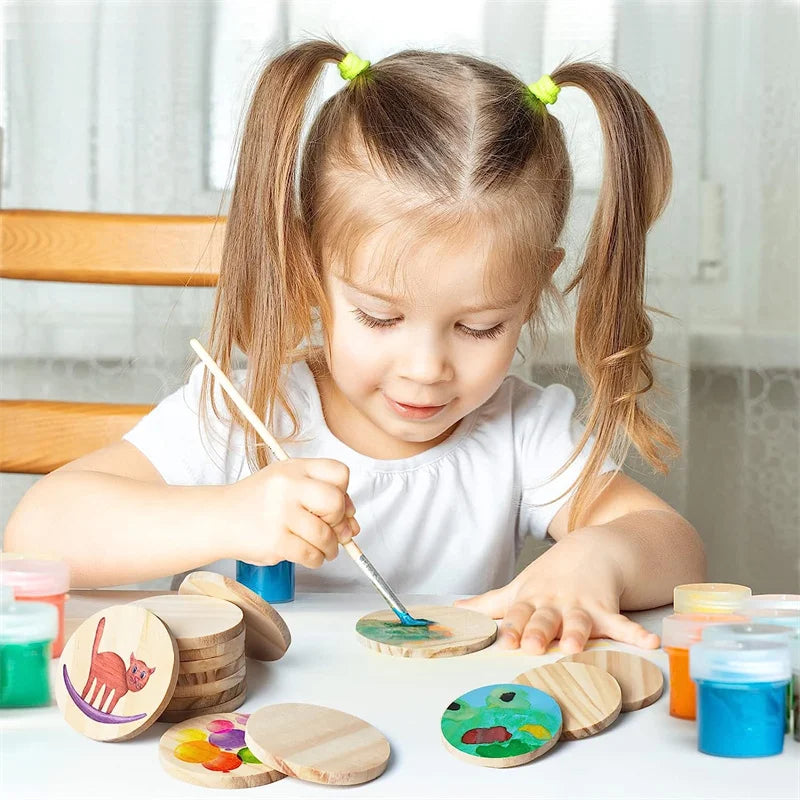 1,5 cm – 3,5 cm große Holzkreise, runde Scheiben, unfertige Scheiben, blanke Holzornamente für Heimwerkerarbeiten, Schulprojekte, Dekorationen.