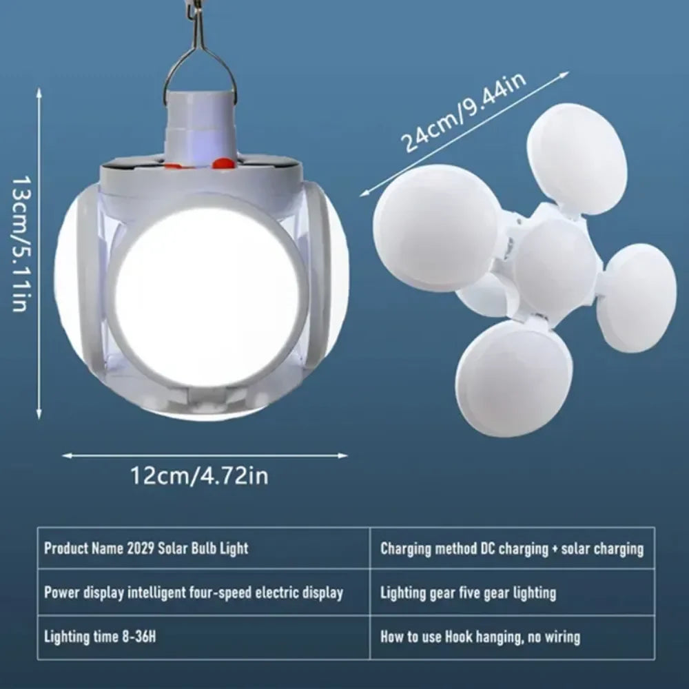 Lampe solaire d'extérieur pliable, portable, rechargeable par USB, ampoule LED, lampes de recherche, torche de camping, lampe d'urgence pour pannes de courant