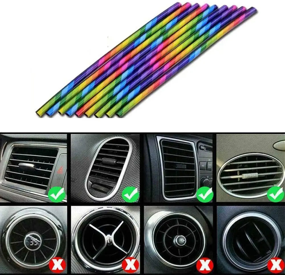 10 Pcs 20cm Car Air Conditioner Vent Outlet Trim Strip U Shape Chrome PVC Colorful Shiny Car Trim Strip for Car Decoration