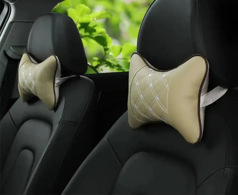 Oreillers de cou de voiture des deux côtés en cuir PU 1 pièce Pack appui-tête pour soulagement de la douleur à la tête rempli de fibres oreiller de voiture universel