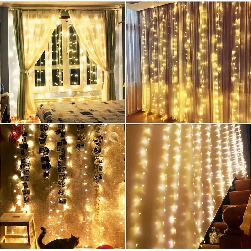 Guirlande lumineuse USB pour vacances, mariage, chambre à coucher, 3/4/6 m, télécommande, rideau, décoration de Noël à LED 