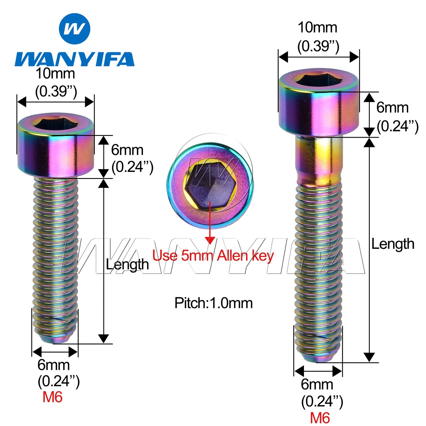 Wanyifa Titanium Ti Bolts M6 x 10 15 16 18 20 25 30 35 40 45 50 55 60 65mm Screw for Bicycle Headset Brake