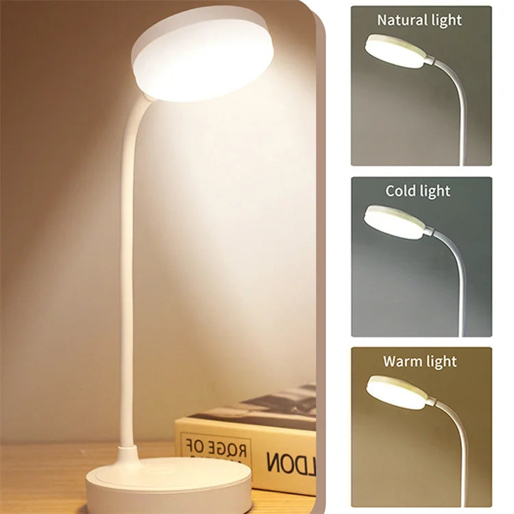 Table Lamp USB Plug Rechargeable Desk Lamp Bed Reading Book Night Light LED 3 Modes Dimming Eye Protection Light Bedside Lamp