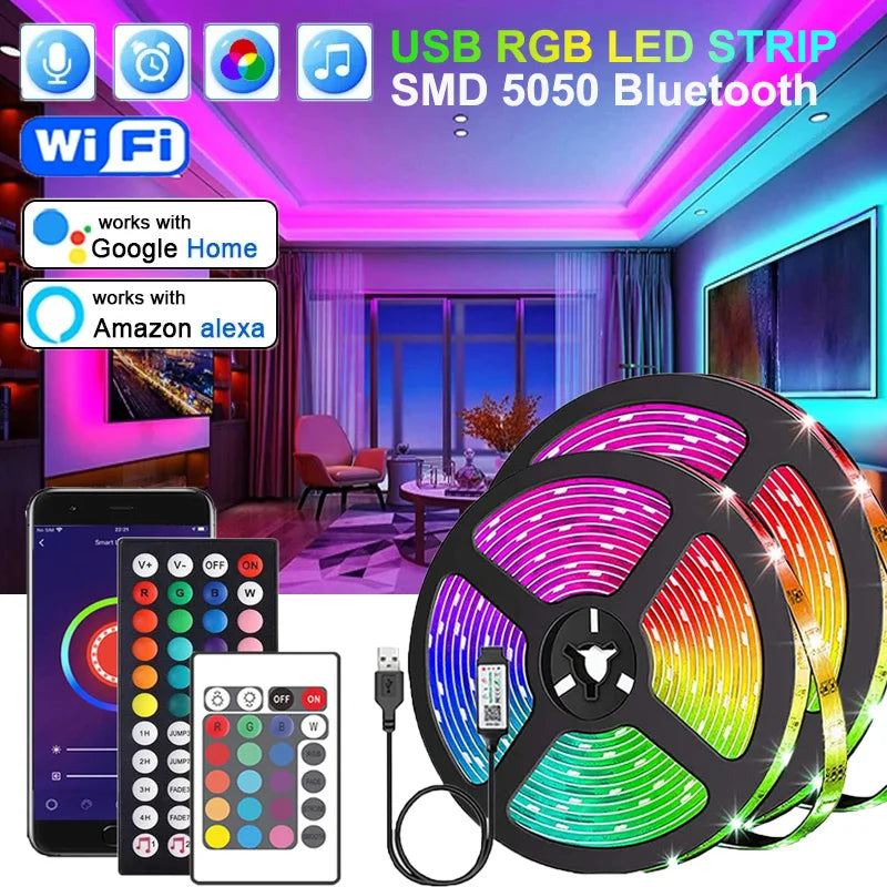 LED-Leuchten Bluetooth 5050 SMD USB-LED-Streifen Alexa APP-Steuerung WIFI RGB Klebeluces LED-TV-Hintergrundbeleuchtung Lampen für die Raumdekoration 