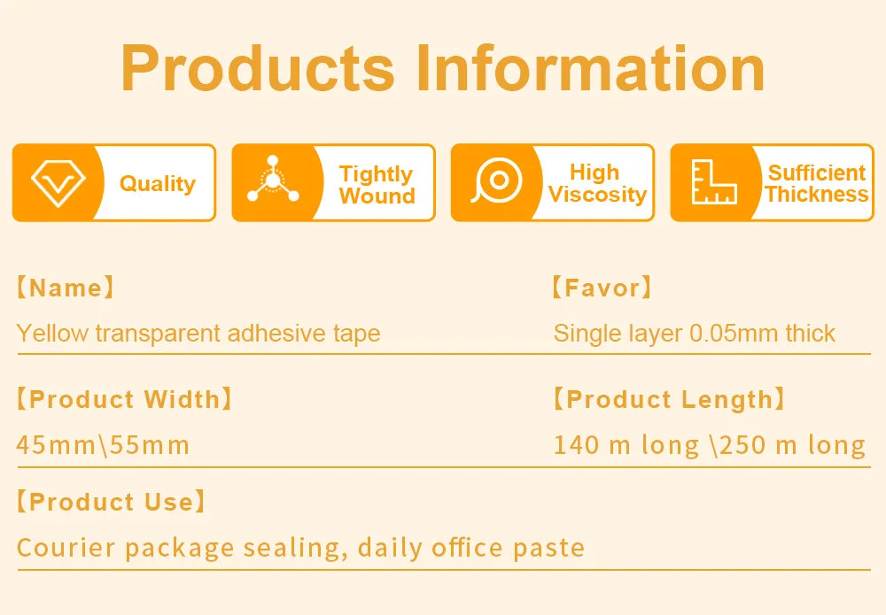 Yellow Carton Sealing Tape, Packing Tape, Moving Tape  Shipping Packaging Tape,Designed for Packing, Shipping and Mailing