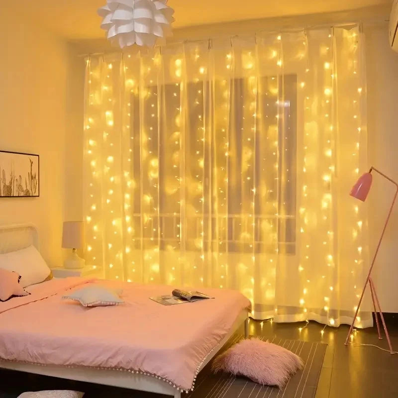 Guirlande lumineuse USB pour vacances, mariage, chambre à coucher, 3/4/6 m, télécommande, rideau, décoration de Noël à LED 