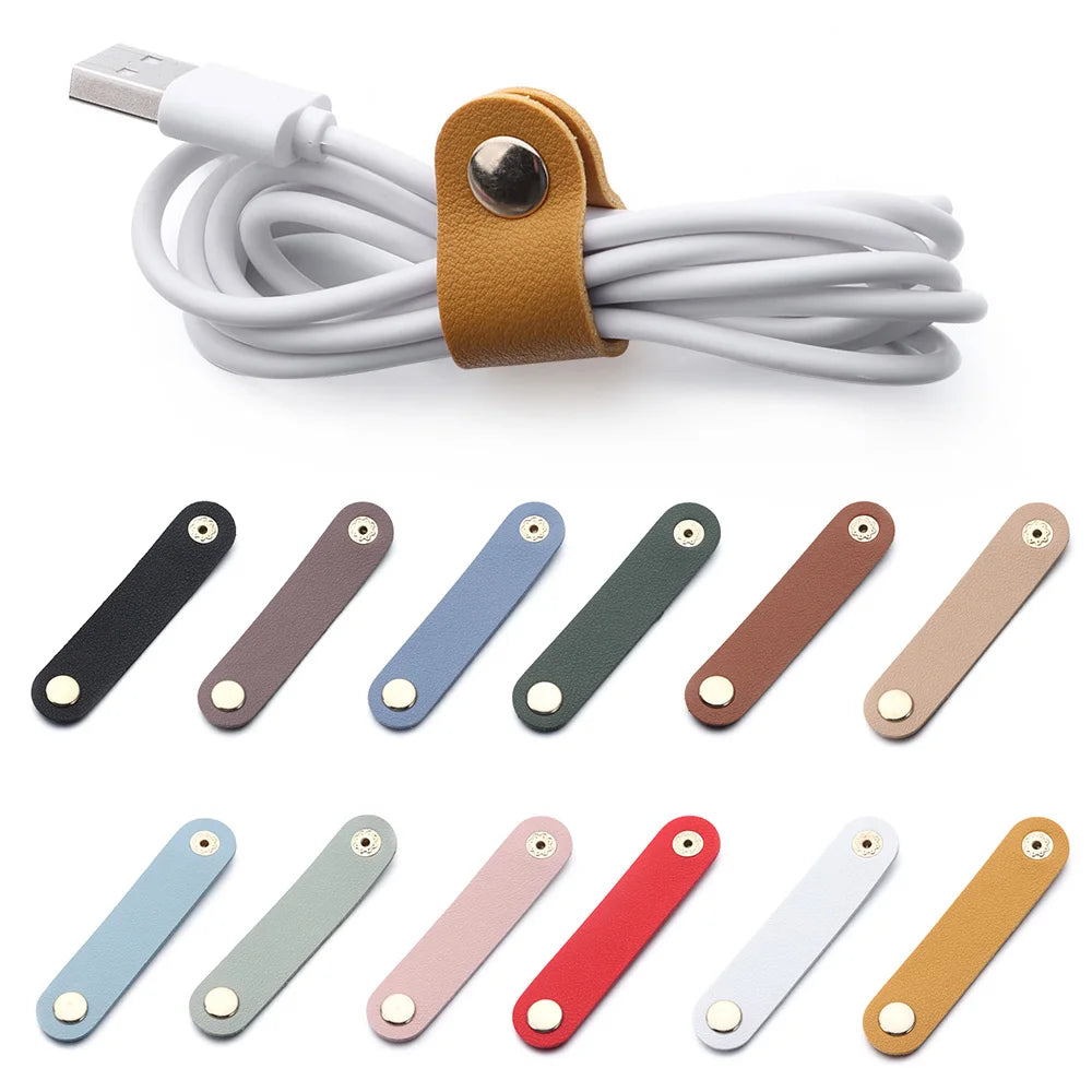 Leather Charger Protector Desktop Storage Clips Holder Cable Winder Tie Cable Management Cord Organizer Earphone Accessories