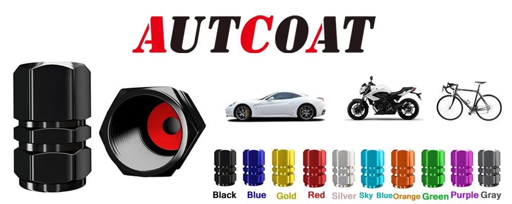 AUTCOAT Aluminum Alloy Car Wheel Tire Valve Caps Tyre Rim Stem Covers Car Dustproof Tire Cap For Cars Motorcycles Trucks Bikes