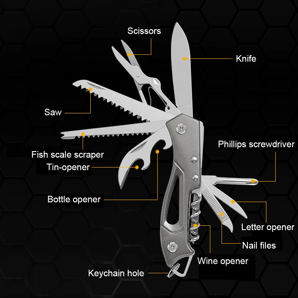 Multifunktions-Schweizer Messer für den Außenbereich, Camp-Multitool, Flaschenöffner, Klappmesser, tragbare Schere, Säge, Militär-Falttaschenmesser