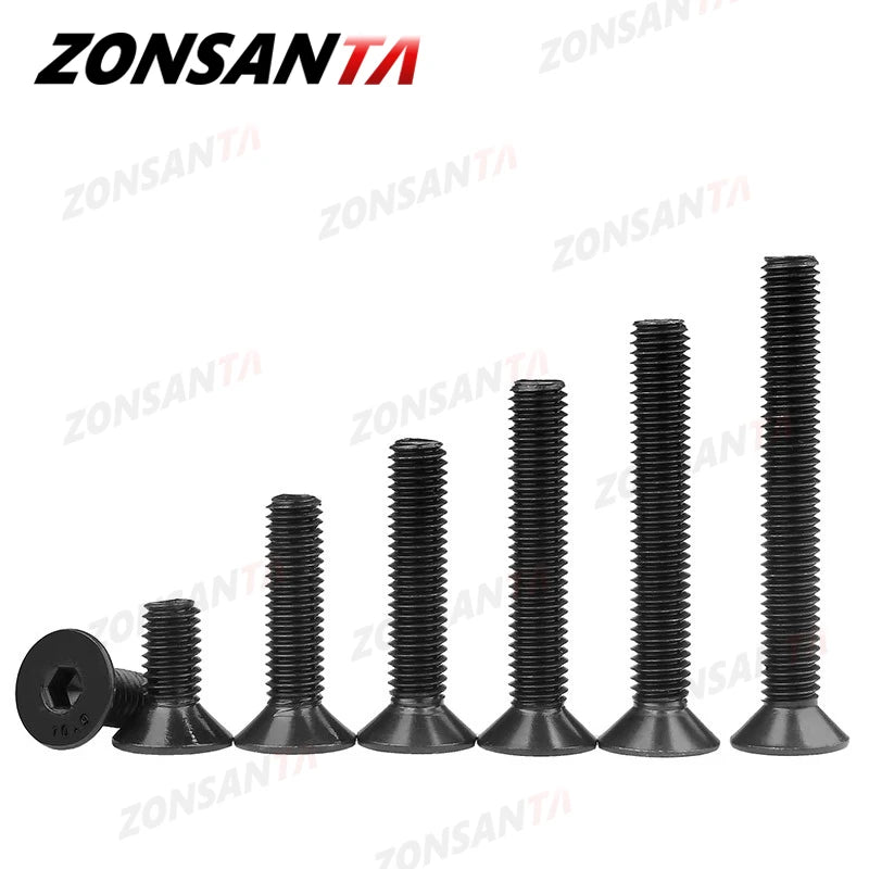 ZONSANTA M2 M2.5 M3 M4 M5 M6 Din7991 Boulon en acier au carbone DIY Vis à tête fraisée à six pans creux à tête plate Vis pour meubles noires 