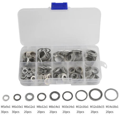 Hot Sale 200/280/450Pcs Aluminum Flat Gaskets Washers Assorted Gasket Metal Sealing Washer Assorted Aluminum Sealing Rings