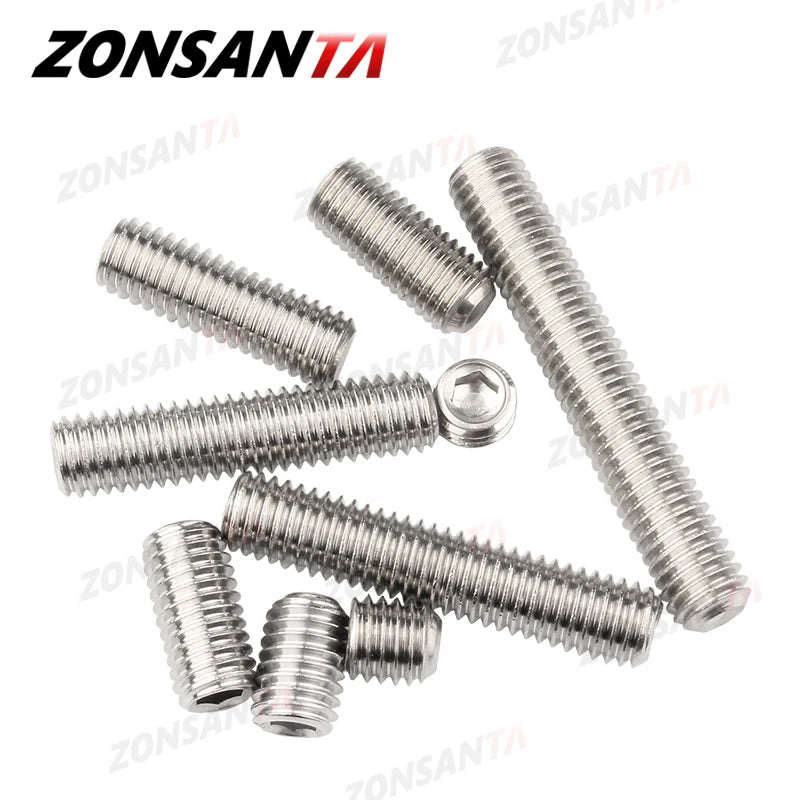 Vis sans tête ZONSANTA M2 M2.5 M3 M4 M5 M6 M8 DIN916 304 en acier inoxydable à six pans creux Allen Cup Point DIY Set Poignées de porte Boulon 