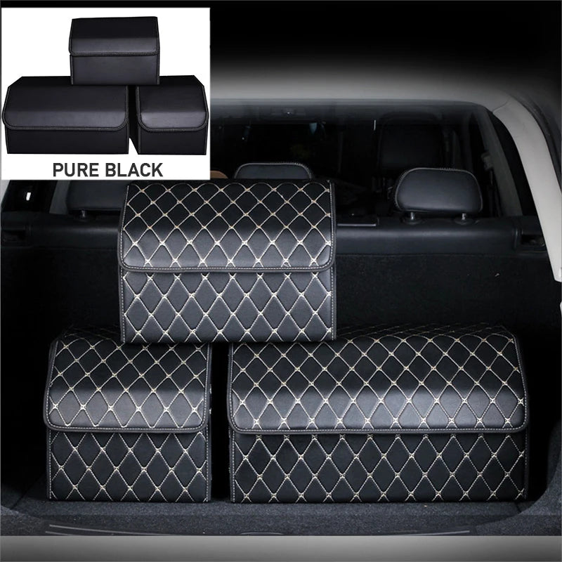 Car Trunk Organizer Storage Box PU Leather Auto Organizers Bag Folding Trunk Storage Pockets for Vehicle Sedan SUV Accessories