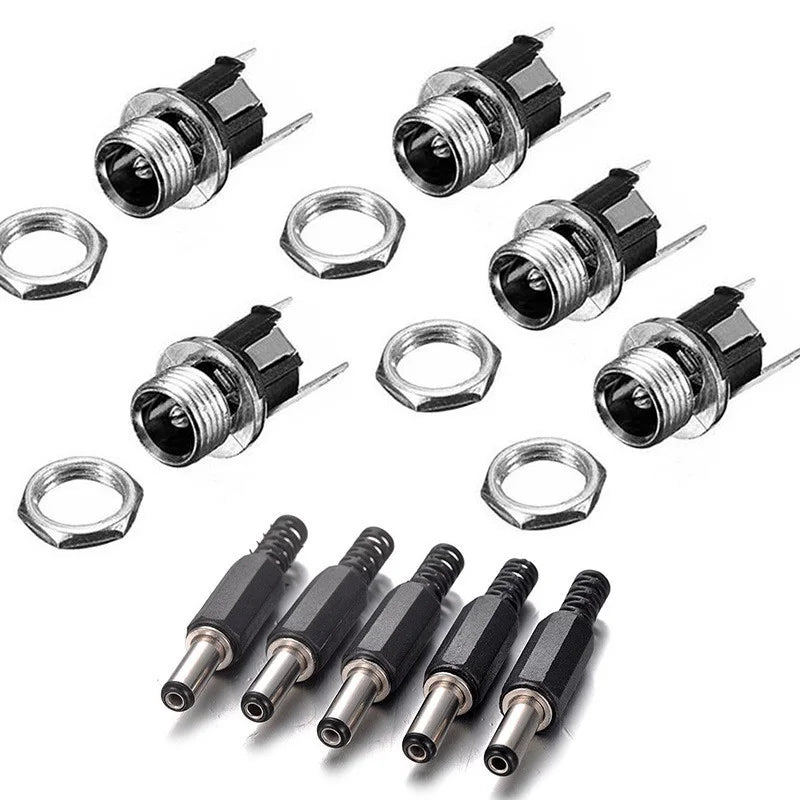 10 STÜCKE DC Stromanschluss pin 2,5x5,5mm Buchse + Stecker Buchse Adapter PCB Mount DIY Adapter Stecker 5,5x2,5 