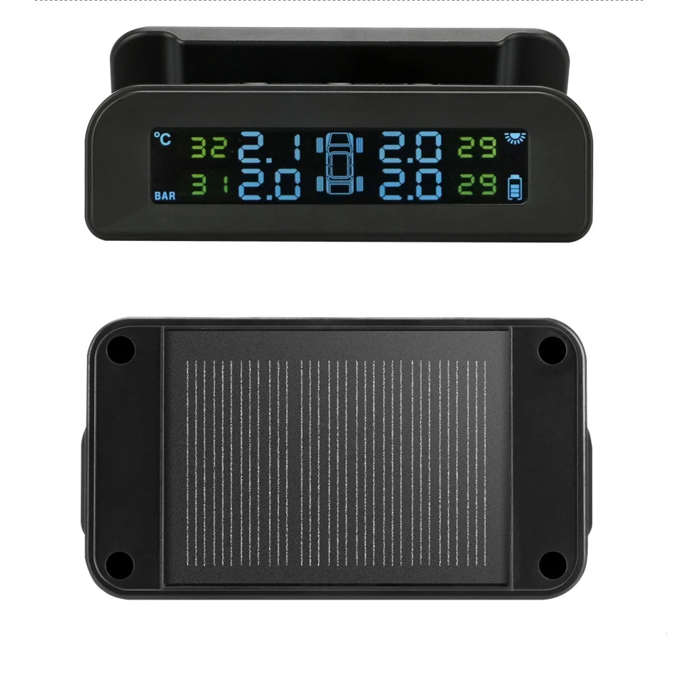 Système de surveillance de la pression des pneus TPMS de voiture intelligente, horloge numérique solaire, écran LCD, système d'alarme de sécurité de la pression des pneus de voiture 