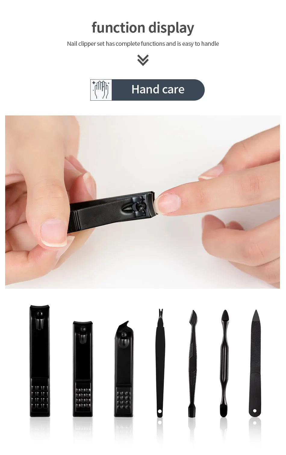 Ensemble de coupe-ongles noir en acier inoxydable Kit de manucure et de pédicure Ciseaux à ongles Pinces Tondeuse Outil d'entretien avec étui de voyage 