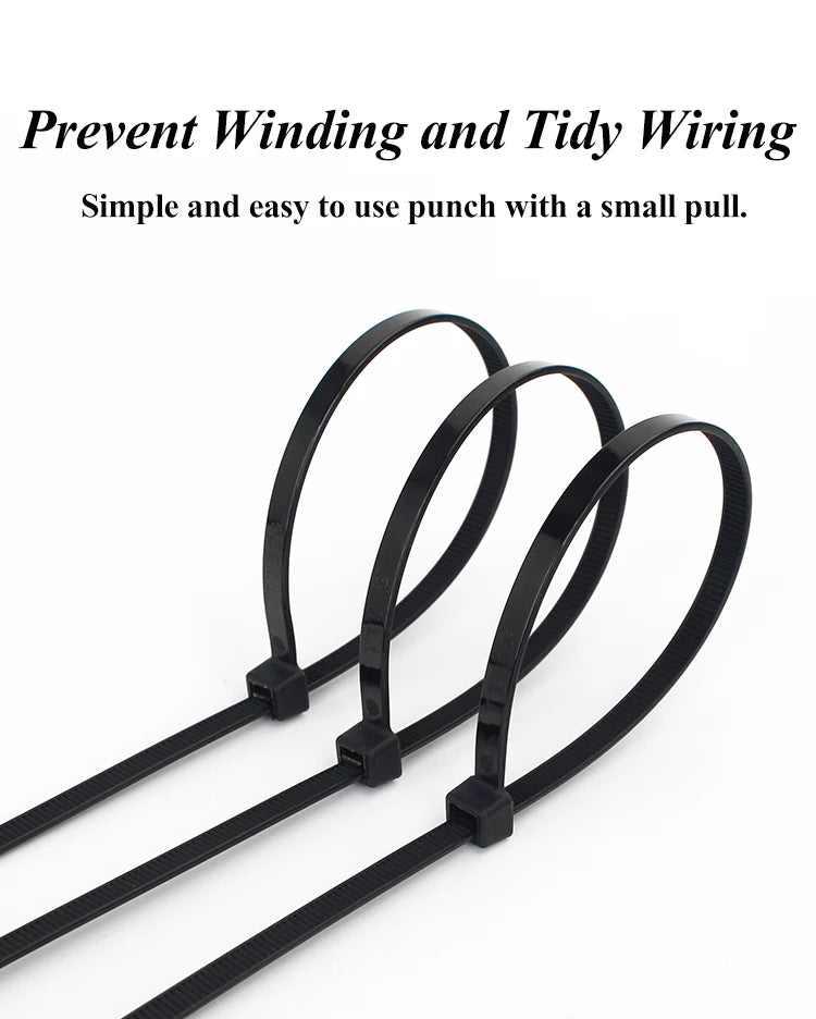 Self-locking plastic nylon tie 100PCS/bag  black Zip wraps strap nylon cable tie set  fastening ring  Loop Wire Wrap