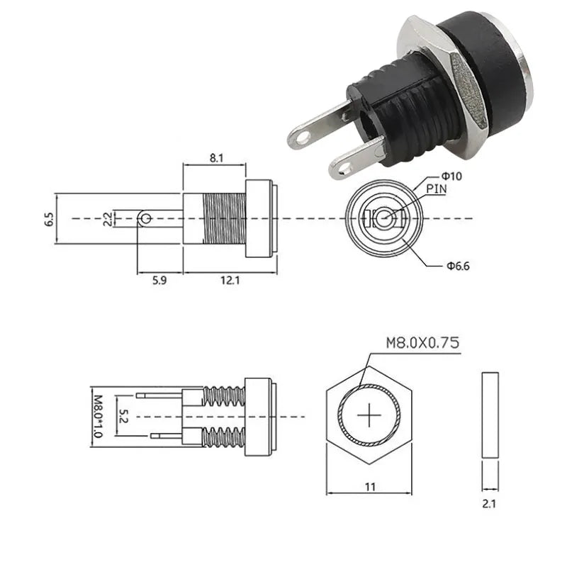 10 Stücke DC-Anschlüsse 5,5x2,1mm 3,5x1,3mm DC Netzstecker Männlich Weiblich Jack Buchse Mutter Panelmontage DC Netzteilanschluss 5,5*2,1 