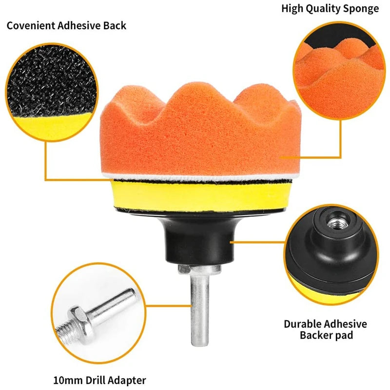 Car Polishing Sponge Pads Kit Foam Pad Buffer Kit Polishing Machine Wax Pads for Auto Motorcycle motor vehicle Removes Scratches