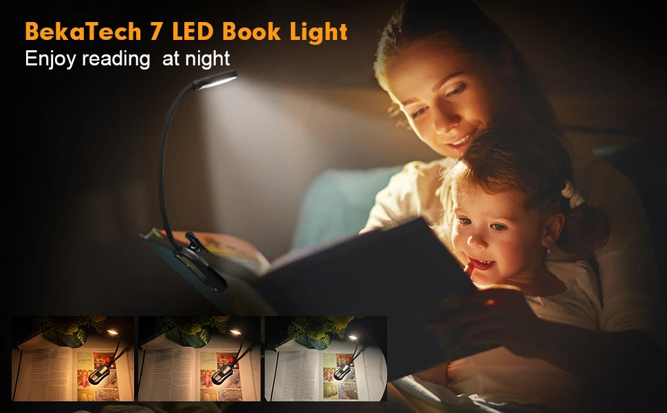 Rechargeable Book Light Mini 7 LED Reading Light 3-Level Warm Cool White Flexible Easy Clip Lamp Read Night Reading Lamp in Bed