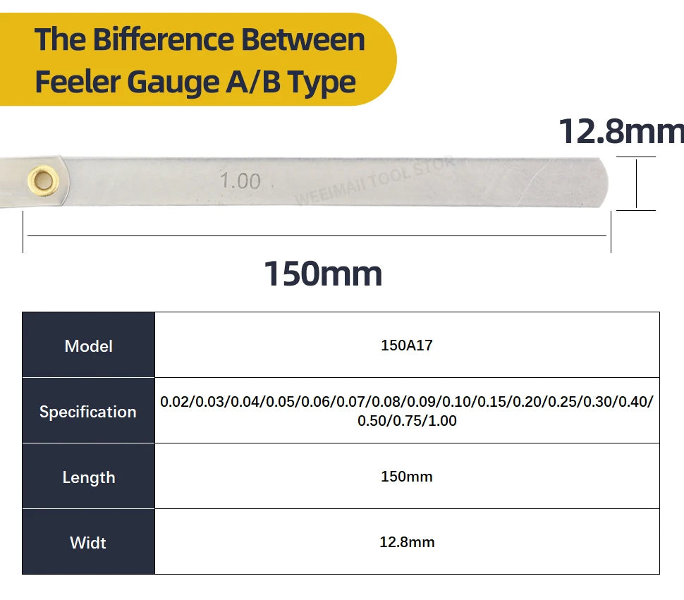 100B17 Feeler Gauge Metric Size 0.02-1mm Thickness Gauge Set Valves Foliage of Valves Spark Plug Gap For Measurement Probe Gap