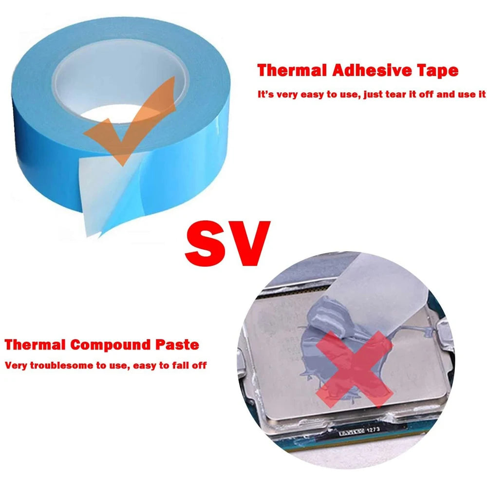 25 m doppelseitiges Wärmeleitband, 5–25 mm Breite, blaues Wärmeübertragungsband, selbstklebendes Kühlkörperband für Computer-CPU-GPU 