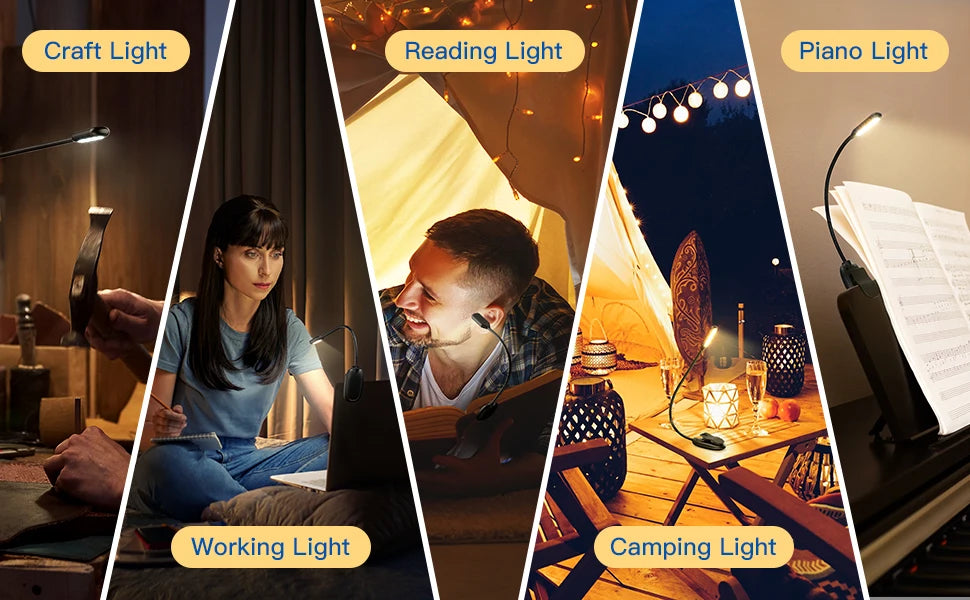 Rechargeable Book Light Mini 7 LED Reading Light 3-Level Warm Cool White Flexible Easy Clip Lamp Read Night Reading Lamp in Bed