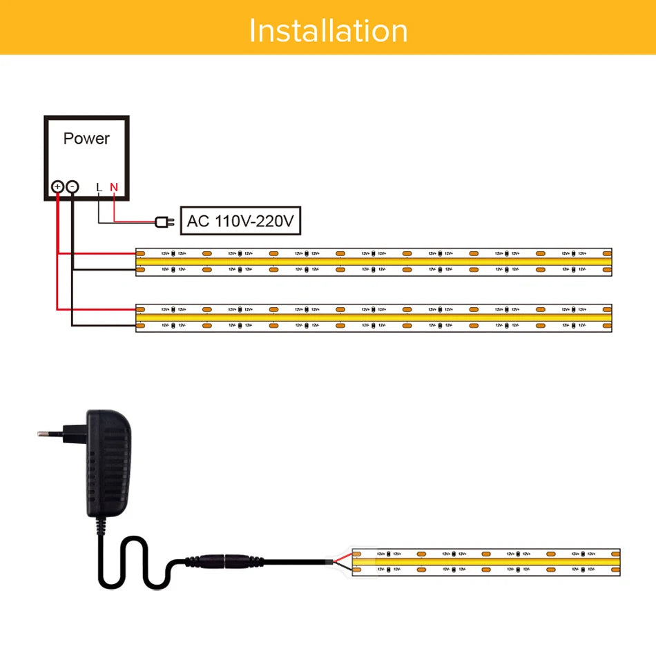 Bande lumineuse LED COB homologuée UL 320 480 LED/m 16,4 pieds Ruban flexible haute densité 3000-6500K RA90 Lumières LED DC12V 24V 