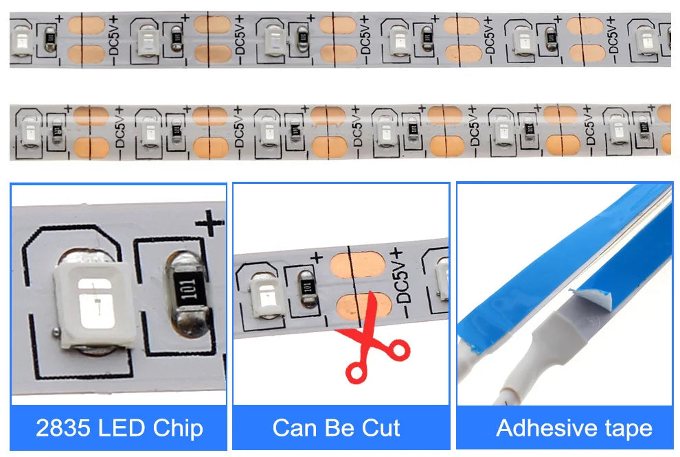 UV LED Strip Light 5V DC 2835 0.5M 1M 2M Waterproof  Purple Ribbon Ultraviolet USB Rope Tape for DJ Fluorescence