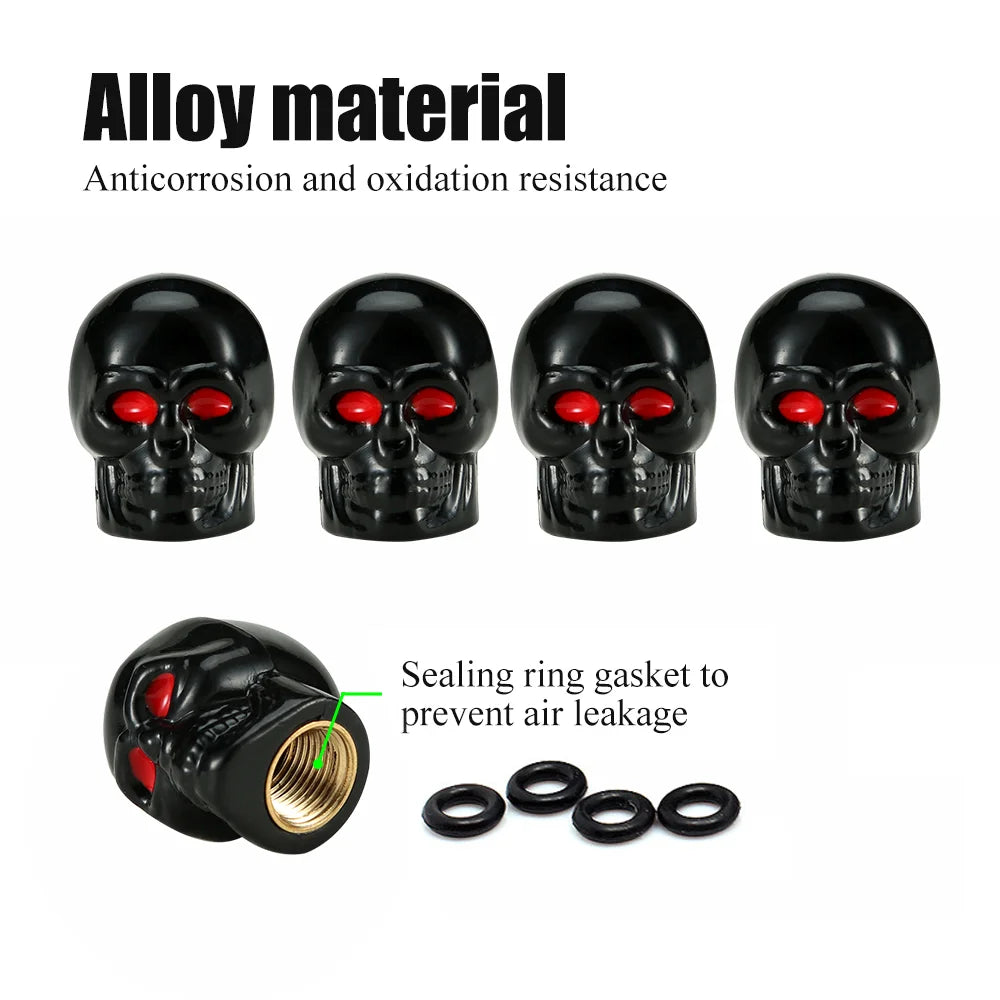 AUTCOAT 4Pcs/Set Universal Car Skull Style Antirust Copper Core Motorcycle Bike Car Wheel Tyre Tires Valve Stem Caps