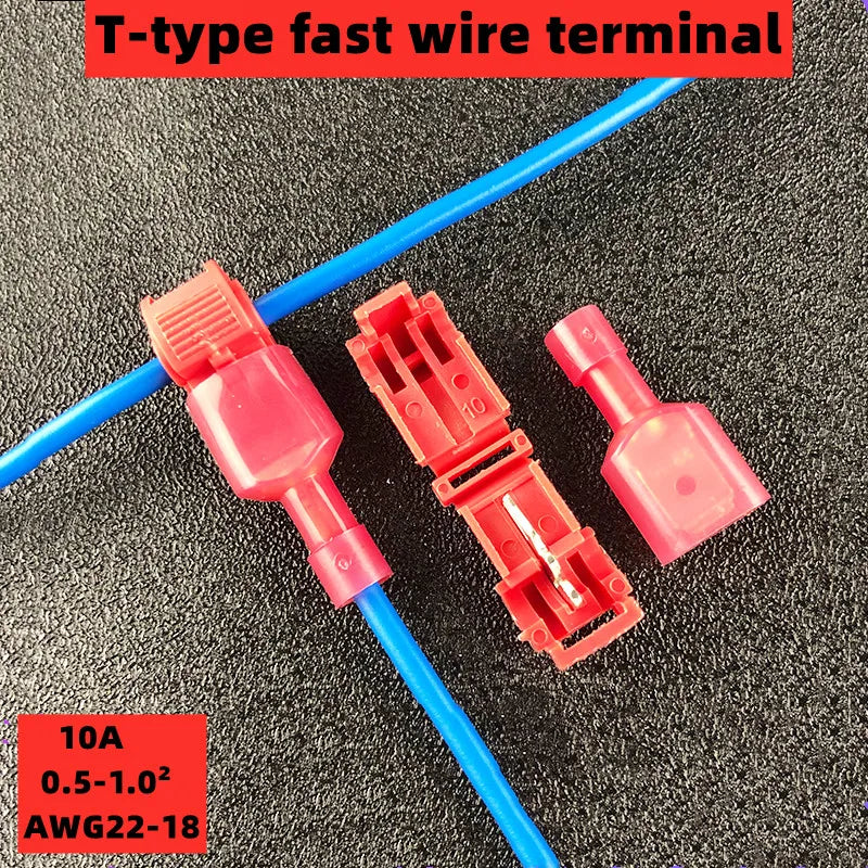 Lot de 20 borniers rouges en forme de T, pinces de connexion pour fils et câbles, fiches rapides et non dénudantes, connecteurs de câbles 